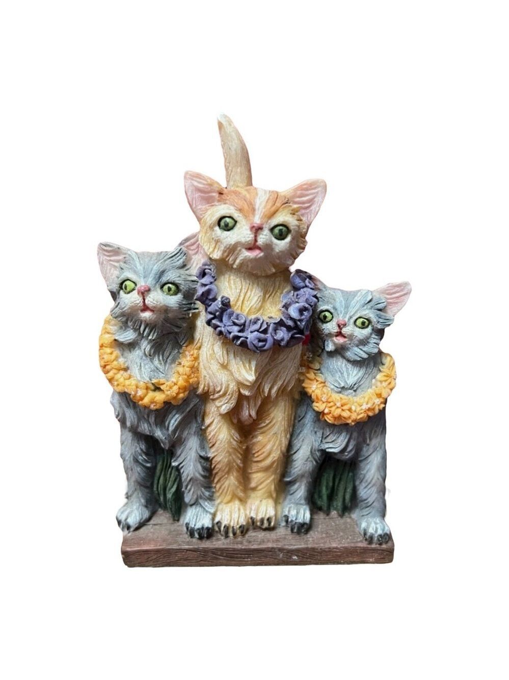 VTG ENESCO WHIMSICAL DECORATIVE CHARMING CATS & KITTEN FIGURINE W FLORAL ACCENTS